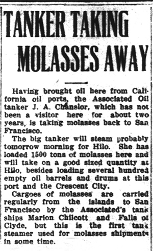 100 Years Ago – Shipping Molasses