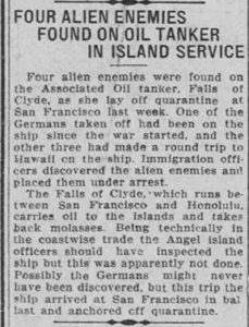 100 Years Ago – Aliens on Falls of Clyde