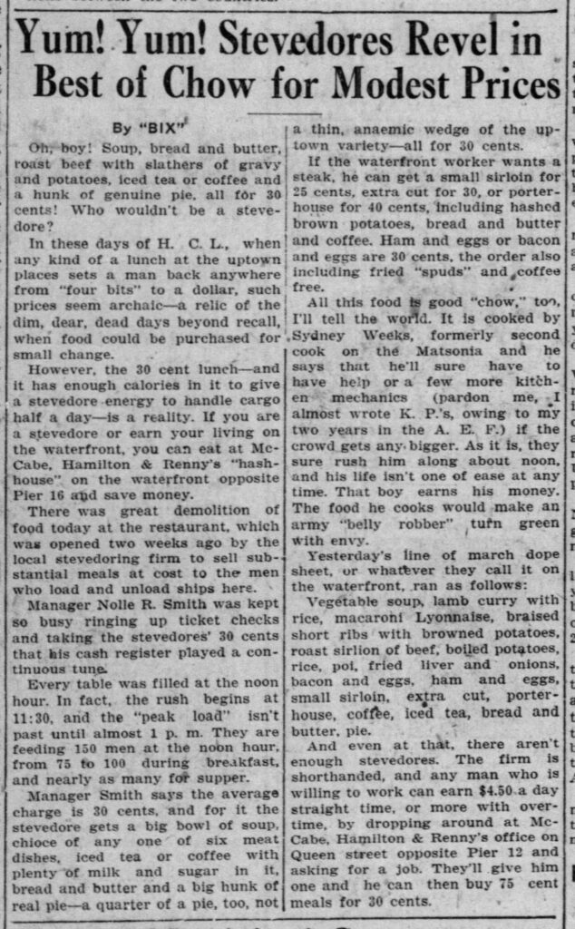 100 Years Ago – Affordable Meals for Honolulu Stevedores