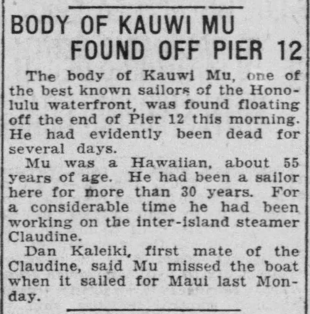 100 Years Ago – Body of a Sailor Found