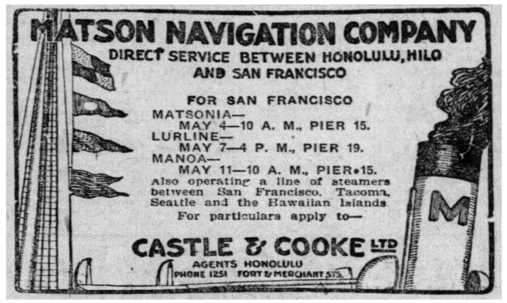 100 Years Ago – Matson Newspaper Ad