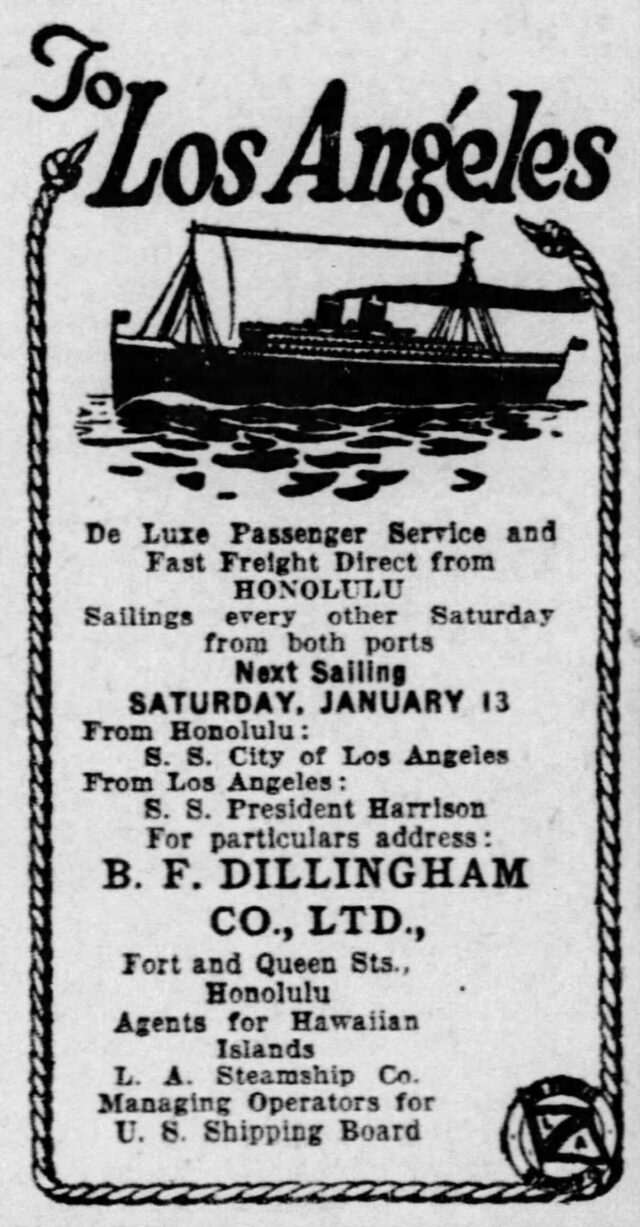 100 Years Ago – Los Angeles Steamship Company Newspaper Ad