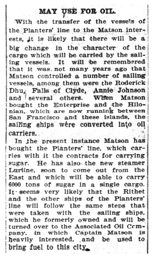 Sailing Ships Converted to Oil Carriers