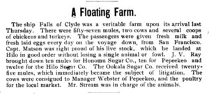 Animals Shipped to Hilo on Falls of Clyde (1878)